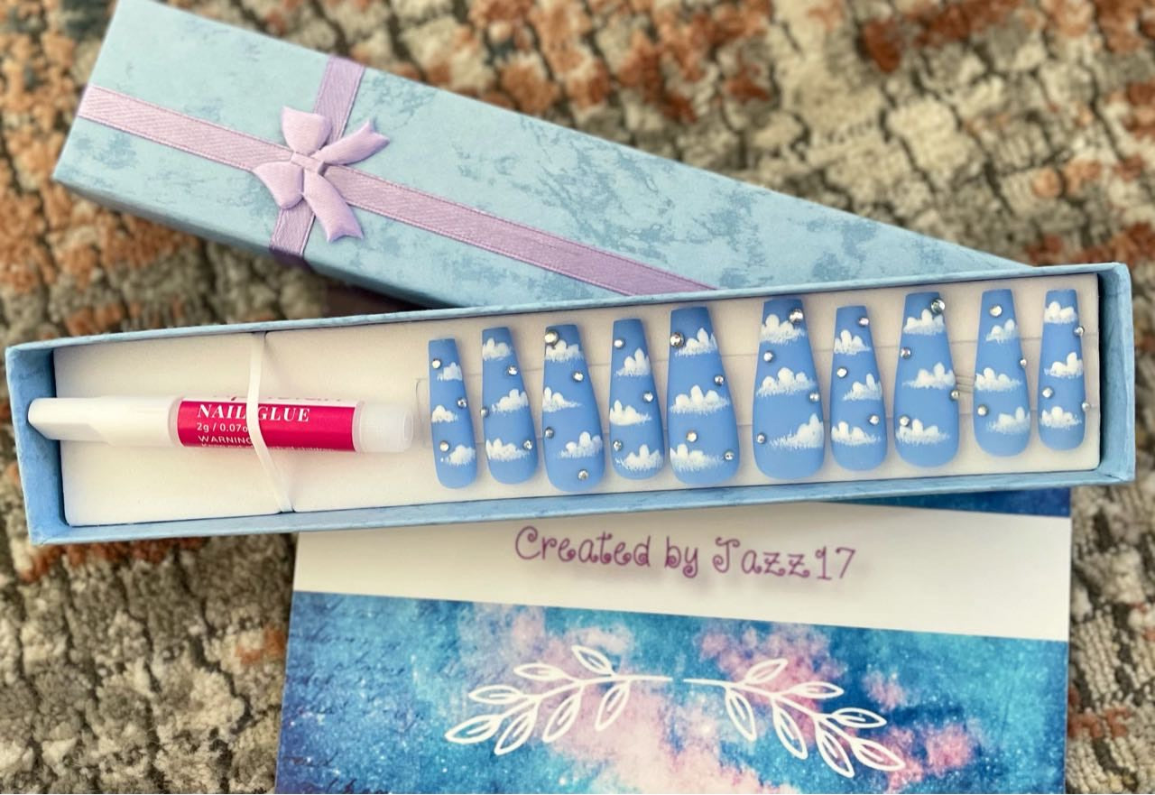 Cloudy Day Press On Nails | Fake Nails | Glue On Nails | Stick On Nails