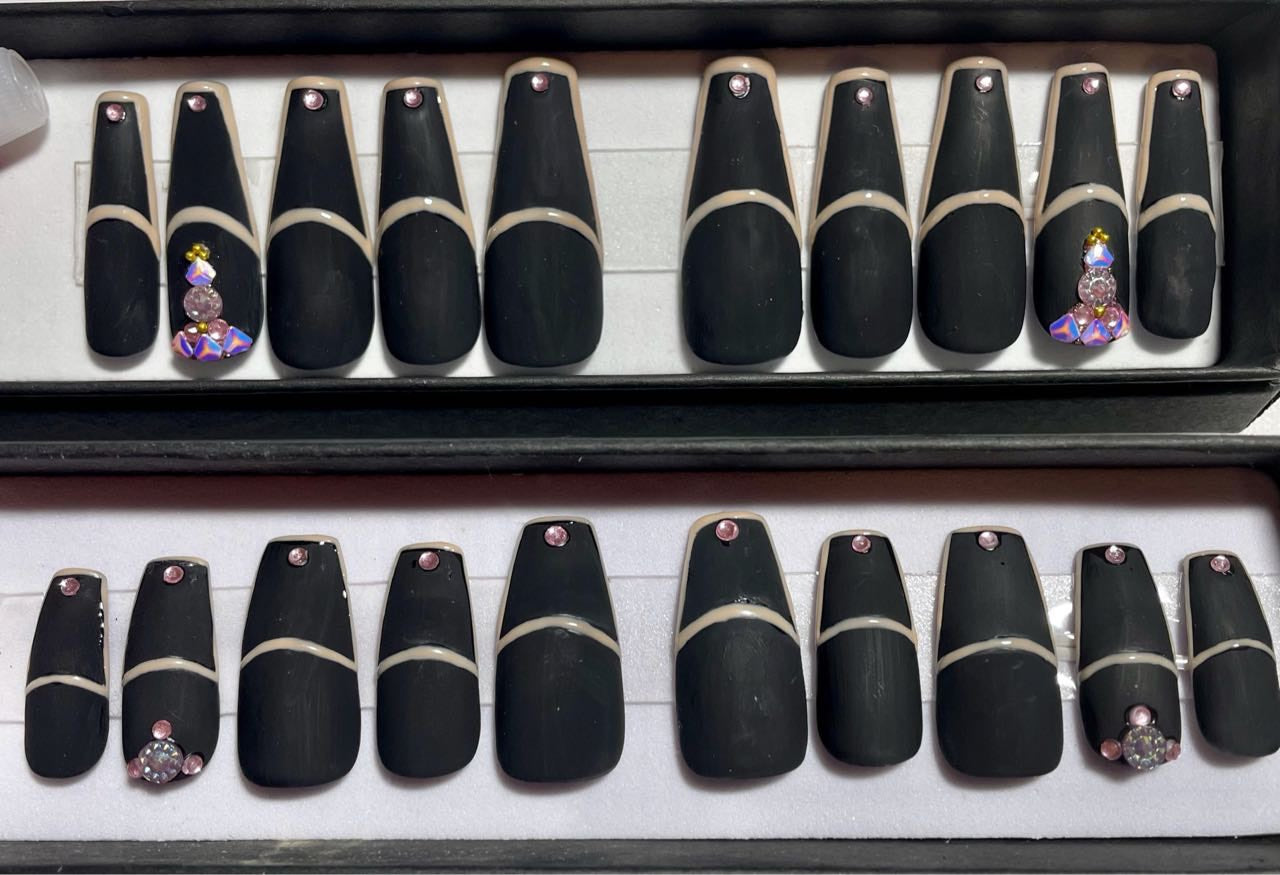 Tuxedo Matte Black Diamond Accent Press On Nails | Fake Nails | Glue On Nails | Stick On Nails